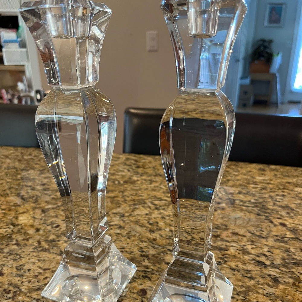Set of two Crate & Barrel glass candlesticks